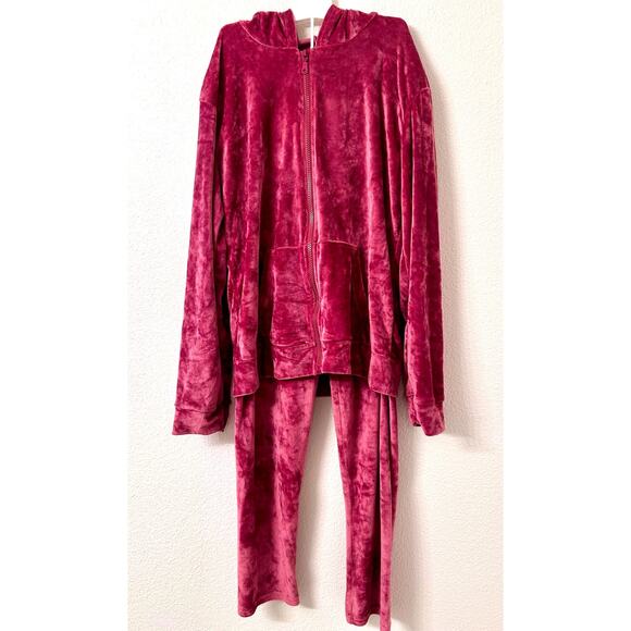 C-Mode Other - Burgundy Velour Tracksuit Set Women's M Y2K Zip Hoodie & Pants
